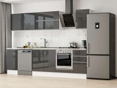 Alvinka 300X210 Cm High Gloss Mutfak Dolabı M-E90S45S45-2 High Gloss | Antrasit - Mdf
