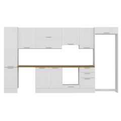 Alvinka 375X222 Cm Klasik Mebran Mutfak Dolabı Mbb-E80B45S50-1 Mebran | Beyaz - Mdf