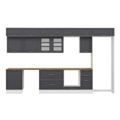 Alvinka 385X240 Cm Klasik Mebran Mutfak Dolabı Mb-E80S60S45-3 Mebran | Antrasit - Suntalam