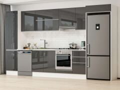 Alvinka 385X222 Cm High Gloss Mutfak Dolabı Mbb-E90B50S45-1 High Gloss | Antrasit - Mdf