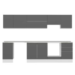 Alvinka 305X210 Cm High Gloss Mutfak Dolabı M-E90S45S50-1 High Gloss | Antrasit - Suntalam