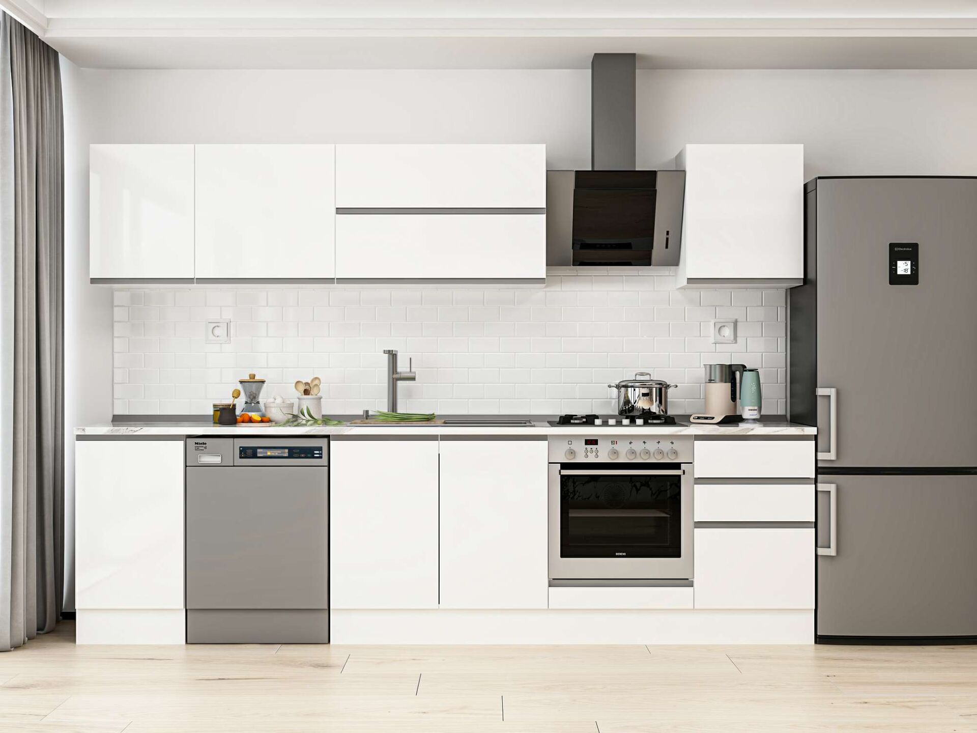 Alvinka 305X210 Cm High Gloss Mutfak Dolabı M-E90S45S50-2 High Gloss | Beyaz - Suntalam