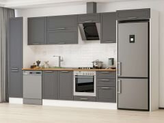 Alvinka 375X222 Cm Klasik Mebran Mutfak Dolabı Mbb-E80B45S50-2 Mebran | Antrasit - Mdf