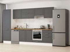 Alvinka 320X210 Cm Klasik Mebran Mutfak Dolabı Mb-E80B60S60-1 Mebran | Antrasit - Mdf