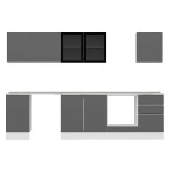 Alvinka 305X210 Cm High Gloss Mutfak Dolabı M-E90S45S50-3 High Gloss | Antrasit - Suntalam