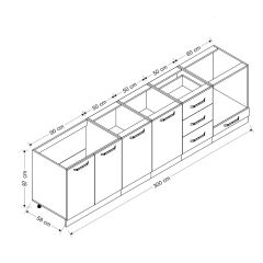 Minar 300 Cm Mutfak Dolabı Beyaz Dore 300-D4-Alt Modül