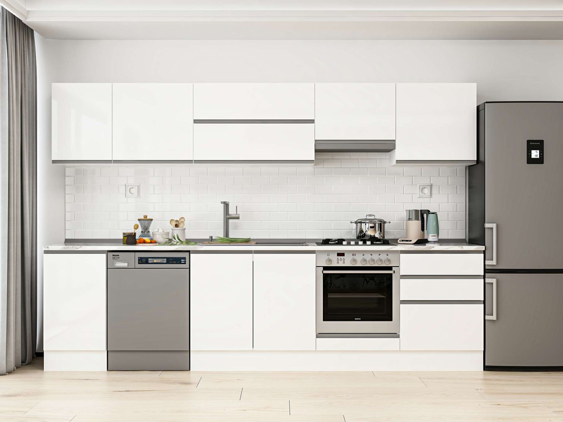 Alvinka 315X210 Cm High Gloss Mutfak Dolabı M-E90S45S60-1 High Gloss | Beyaz - Suntalam