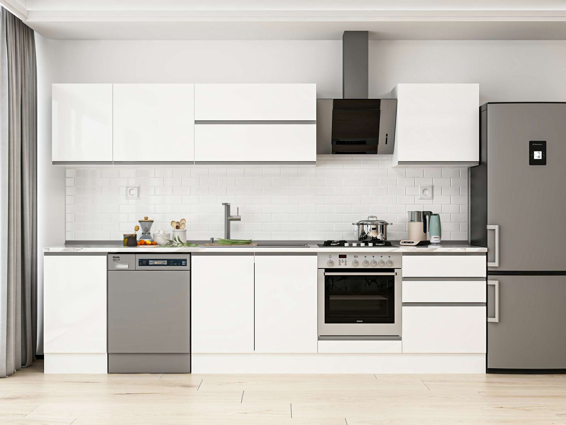 Alvinka 315X210 Cm High Gloss Mutfak Dolabı M-E90S45S60-2 High Gloss | Beyaz - Suntalam