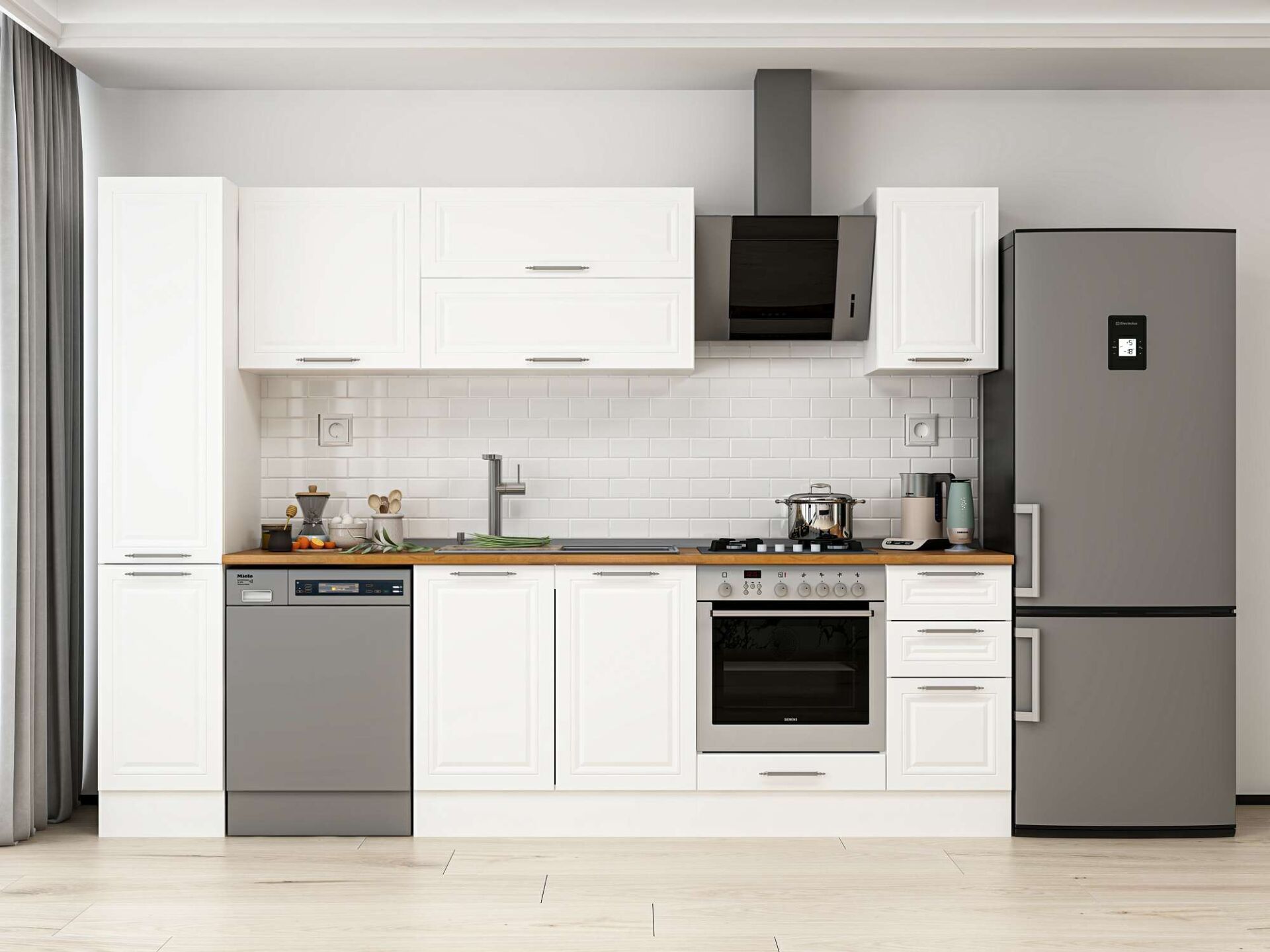 Alvinka 290X210 Cm Klasik Mebran Mutfak Dolabı Beyaz Beyaz Mb-E90B40S40-2