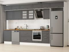 Alvinka 390X240 Cm Klasik Mebran Mutfak Dolabı Mb-E80S60S50-3 Mebran | Antrasit - Suntalam