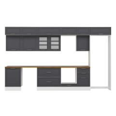 Alvinka 390X240 Cm Klasik Mebran Mutfak Dolabı Mb-E80S60S50-3 Mebran | Antrasit - Suntalam