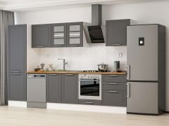 Alvinka 320X210 Cm Klasik Mebran Mutfak Dolabı Mb-E80B60S60-3 Mebran | Antrasit - Suntalam