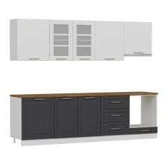 Minar 270 Cm Mebran C Mutfak Dolabı Beyaz Antrasit 270-Mcba1