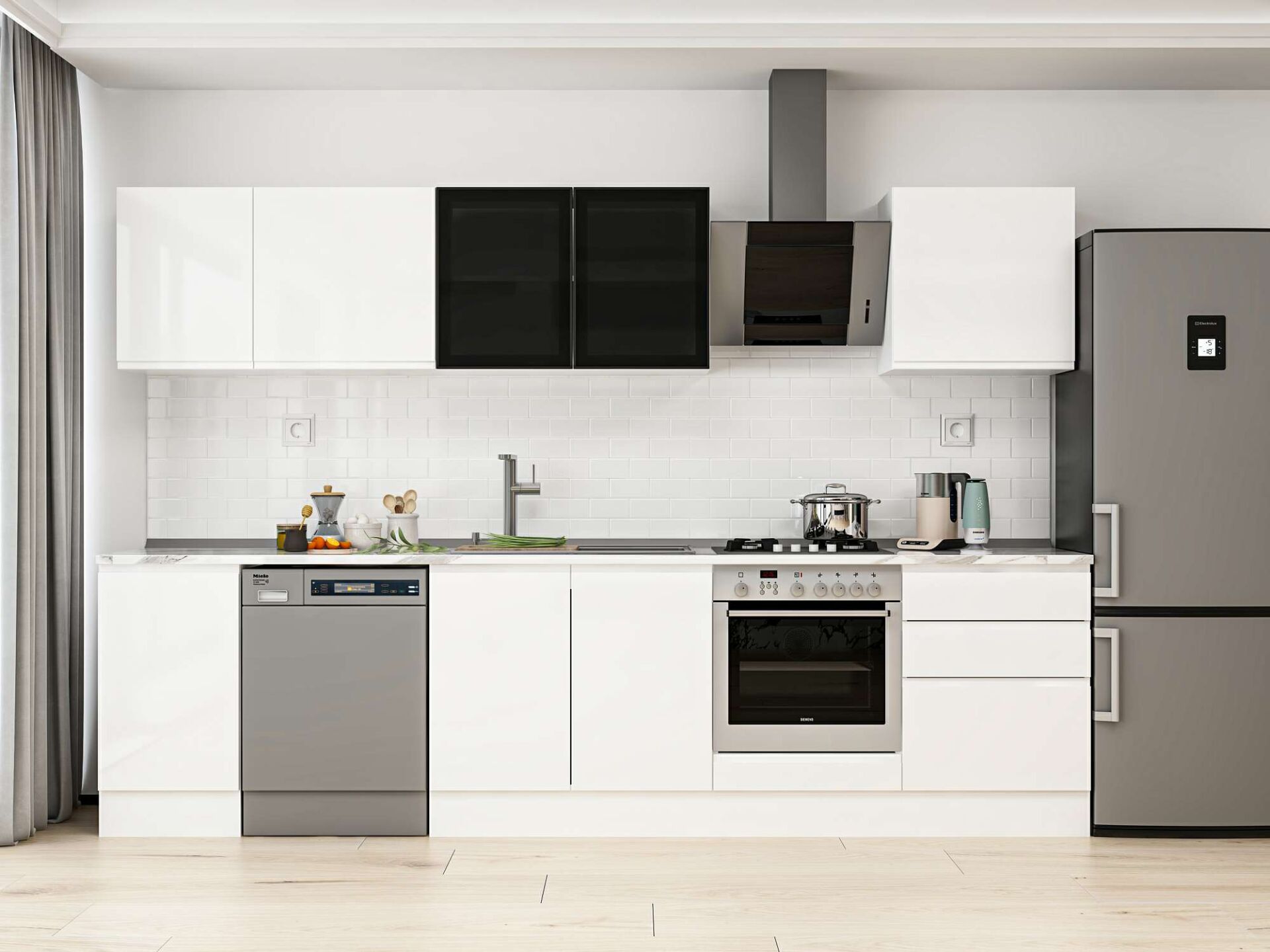 Alvinka 315X210 Cm High Gloss Mutfak Dolabı M-E90S45S60-3 High Gloss | Beyaz - Suntalam