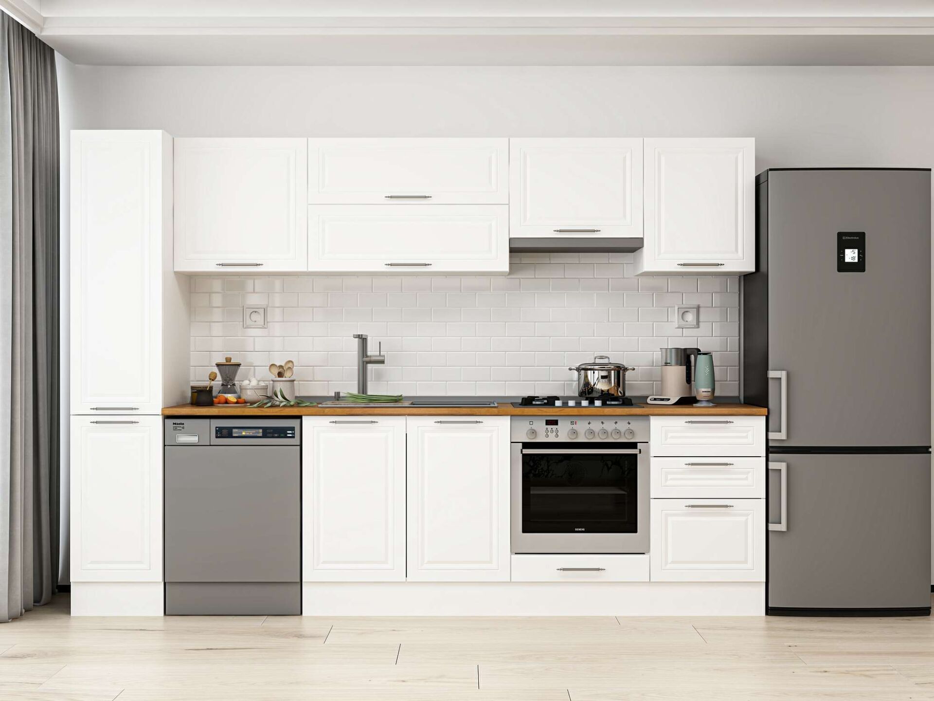 Alvinka 300X210 Cm Klasik Mebran Mutfak Dolabı Beyaz Beyaz Mb-E90B40S50-1