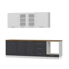 Minar 270 Cm Mebran C Mutfak Dolabı Beyaz Antrasit 270-Mcba3