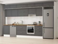 Alvinka 400X240 Cm Klasik Mebran Mutfak Dolabı Mb-E80S60S60-1 Mebran | Antrasit - Suntalam