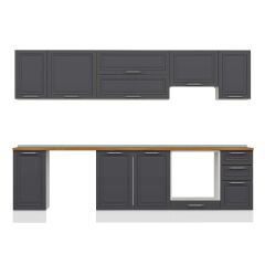 Alvinka 290X210 Cm Klasik Mebran Mutfak Dolabı M-E90S40S40-1 Mebran | Antrasit - Suntalam