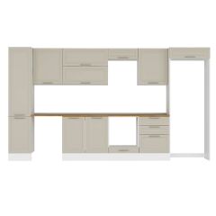 Alvinka 385X222 Cm Klasik Mebran Mutfak Dolabı Mbb-E80B45S60-2 Mebran | Kumtaşı - Mdf