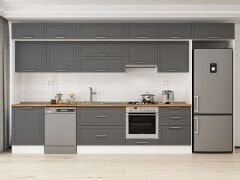 Alvinka 400X240 Cm Klasik Mebran Mutfak Dolabı Mb-E80S60S60-1 Mebran | Antrasit - Mdf