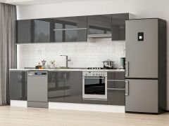 Alvinka 300X210 Cm High Gloss Mutfak Dolabı M-E90S50S40-1 High Gloss | Antrasit - Suntalam