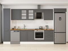 Alvinka 385X222 Cm Klasik Mebran Mutfak Dolabı Mbb-E80B45S60-3 Mebran | Antrasit - Suntalam