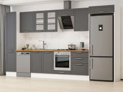 Alvinka 385X222 Cm Klasik Mebran Mutfak Dolabı Mbb-E80B45S60-3 Mebran | Antrasit - Suntalam