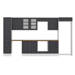 Alvinka 385X222 Cm Klasik Mebran Mutfak Dolabı Mbb-E80B45S60-3 Mebran | Antrasit - Suntalam