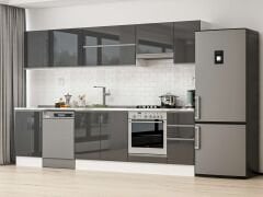 Alvinka 300X210 Cm High Gloss Mutfak Dolabı M-E90S50S40-1 High Gloss | Antrasit - Mdf
