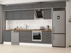 Alvinka 400X240 Cm Klasik Mebran Mutfak Dolabı Mb-E80S60S60-2 Mebran | Antrasit - Suntalam