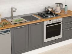 Alvinka 385X222 Cm Klasik Mebran Mutfak Dolabı Mbb-E80B45S60-3 Mebran | Antrasit - Mdf