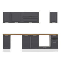 Alvinka 290X210 Cm Klasik Mebran Mutfak Dolabı M-E90S40S40-2 Mebran | Antrasit - Suntalam