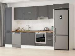 Alvinka 370X222 Cm Klasik Mebran Mutfak Dolabı Mbb-E80B50S40-1 Mebran | Antrasit - Suntalam