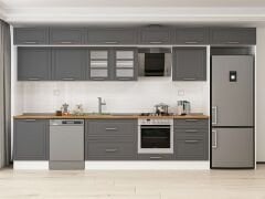 Alvinka 400X240 Cm Klasik Mebran Mutfak Dolabı Mb-E80S60S60-3 Mebran | Antrasit - Suntalam