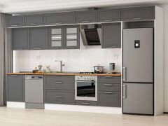 Alvinka 400X240 Cm Klasik Mebran Mutfak Dolabı Mb-E80S60S60-3 Mebran | Antrasit - Suntalam