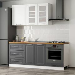 Minar 200 Cm Mebran C Mutfak Dolabı Beyaz Antrasit 200-Mcba3