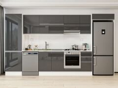 Alvinka 390X222 Cm High Gloss Mutfak Dolabı Mbb-E90B60S40-1 High Gloss | Antrasit - Mdf