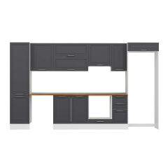 Alvinka 370X222 Cm Klasik Mebran Mutfak Dolabı Mbb-E80B50S40-1 Mebran | Antrasit - Mdf