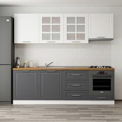 Minar 240 Cm Mebran C Mutfak Dolabı Beyaz Antrasit 240-Mcba1