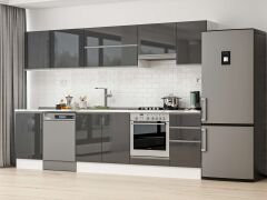 Alvinka 305X210 Cm High Gloss Mutfak Dolabı M-E90S50S45-1 High Gloss | Antrasit - Suntalam