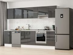 Alvinka 305X210 Cm High Gloss Mutfak Dolabı M-E90S50S45-1 High Gloss | Antrasit - Mdf