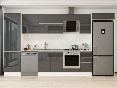 Alvinka 390X222 Cm High Gloss Mutfak Dolabı Mbb-E90B60S40-2 High Gloss | Antrasit - Mdf