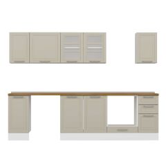 Alvinka 290X210 Cm Klasik Mebran Mutfak Dolabı M-E90S40S40-3 Mebran | Kumtaşı - Mdf