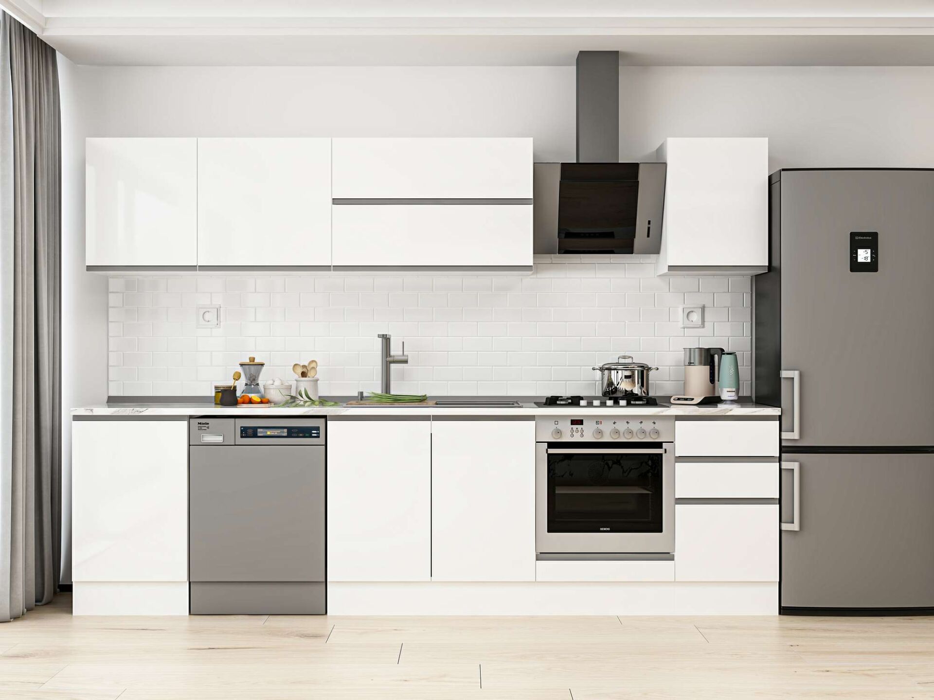 Alvinka 305X210 Cm High Gloss Mutfak Dolabı M-E90S50S45-2 High Gloss | Beyaz - Mdf