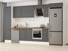 Alvinka 370X222 Cm Klasik Mebran Mutfak Dolabı Mbb-E80B50S40-2 Mebran | Antrasit - Mdf