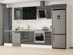 Alvinka 390X222 Cm High Gloss Mutfak Dolabı Mbb-E90B60S40-3 High Gloss | Antrasit - Mdf