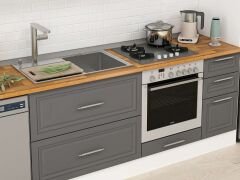 Alvinka 360X240 Cm Klasik Mebran Mutfak Dolabı Mbb-E80B40S40-1 Mebran | Antrasit - Mdf