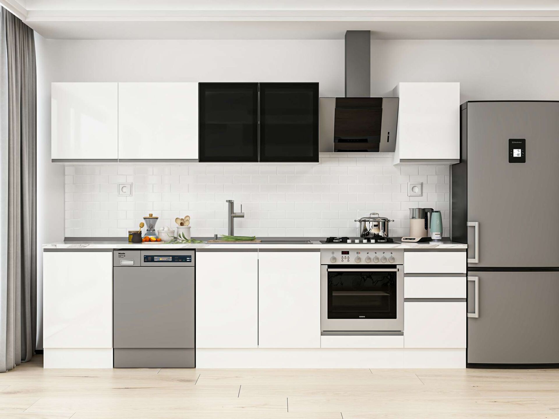 Alvinka 305X210 Cm High Gloss Mutfak Dolabı M-E90S50S45-3 High Gloss | Beyaz - Suntalam