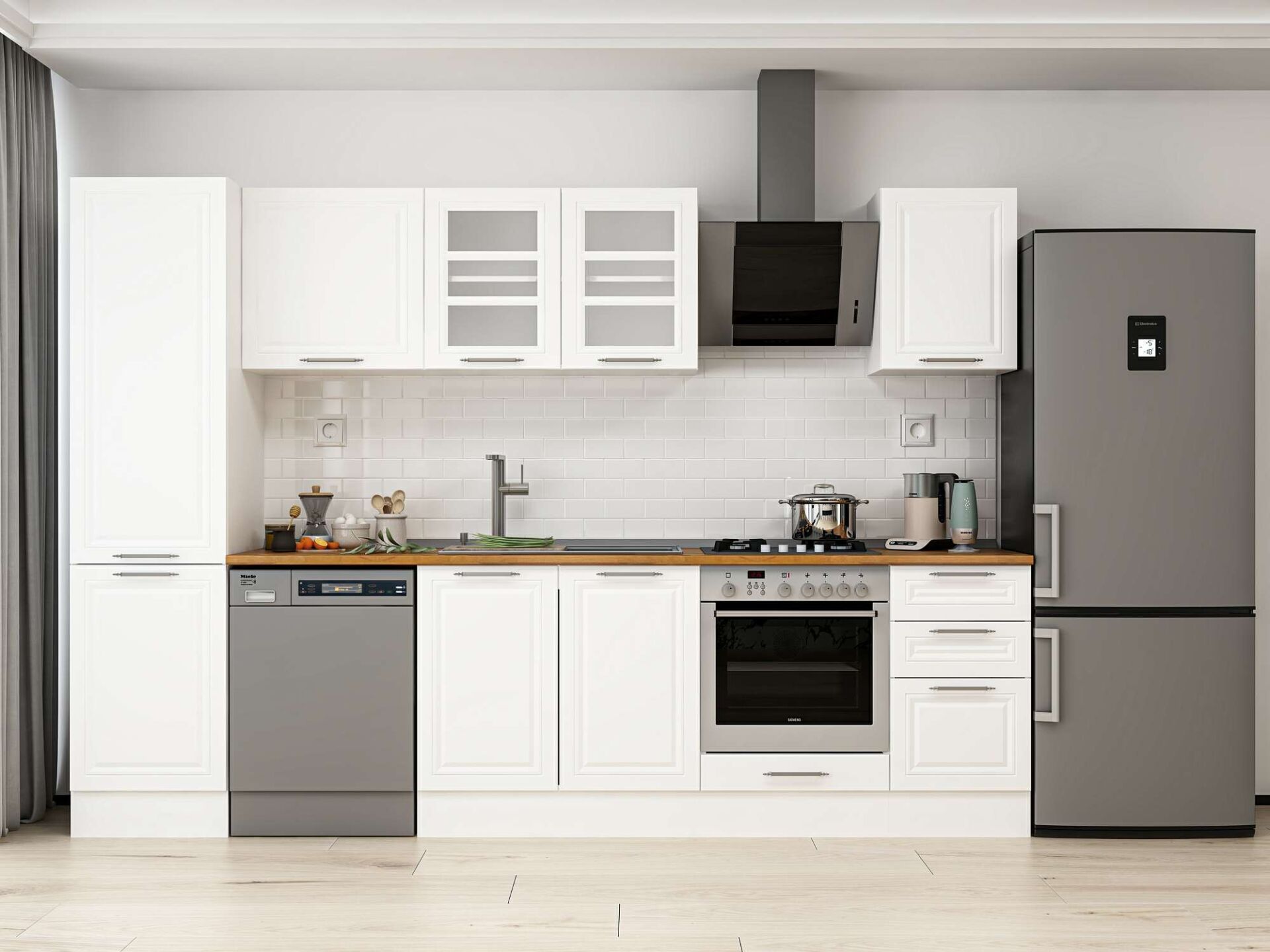 Alvinka 305X210 Cm Klasik Mebran Mutfak Dolabı Beyaz Beyaz Mb-E90B50S45-3