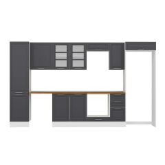 Alvinka 370X222 Cm Klasik Mebran Mutfak Dolabı Mbb-E80B50S40-3 Mebran | Antrasit - Suntalam